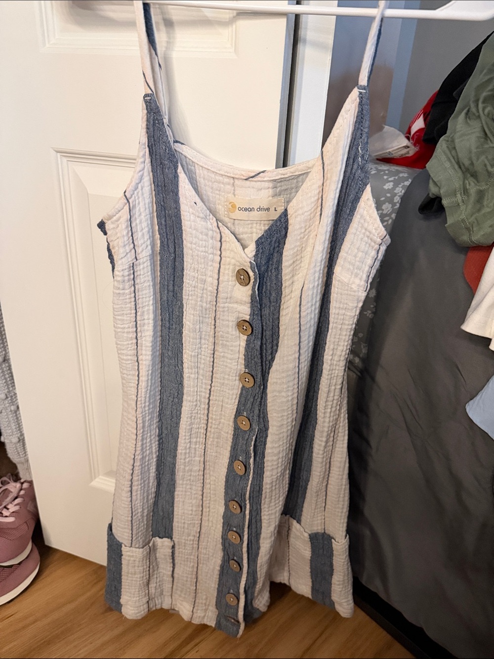 Ocean Drive Blue & White Striped Button-Down Mini Dress
